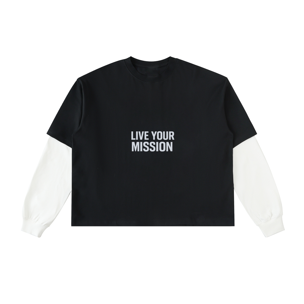 Layered Contrast Sleeve Cotton T-Shirt